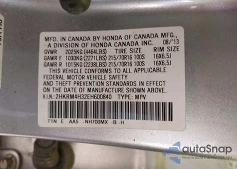 2014 Honda Cr-V Lx из США, поврежденный, VIN 2HKRM4H32EH600840